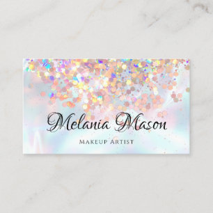 Cartão De Visita Makeup Artist Holographic Glitter QR Code Metálico