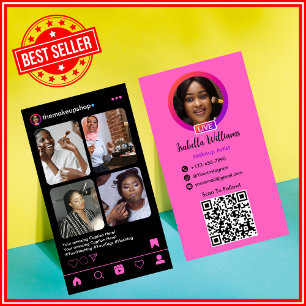 Cartão De Visita Makeup Artist Instagram POSTAR Código QR Rosa