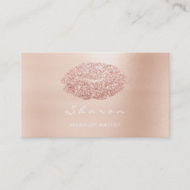 Cartão De Visita Makeup Artist Kiss Rosa Glitter Dourado Rosa
