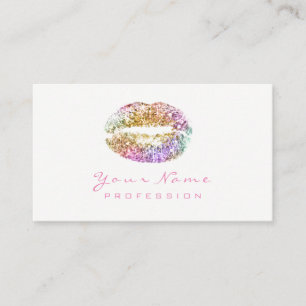 Cartão De Visita Makeup Artist Lábios Beauty Glitter Dourado Rosa B