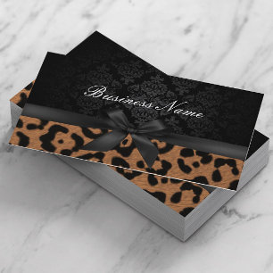 Cartão De Visita Makeup Artist Luxury Damask & Leopard Print