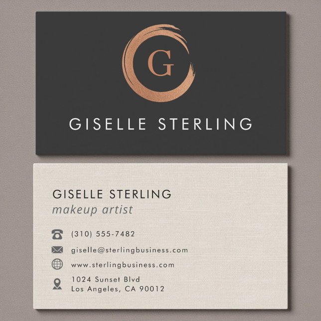 Cartão De Visita Makeup Artist Metallic Rose Gold Monogram (Criador carregado)