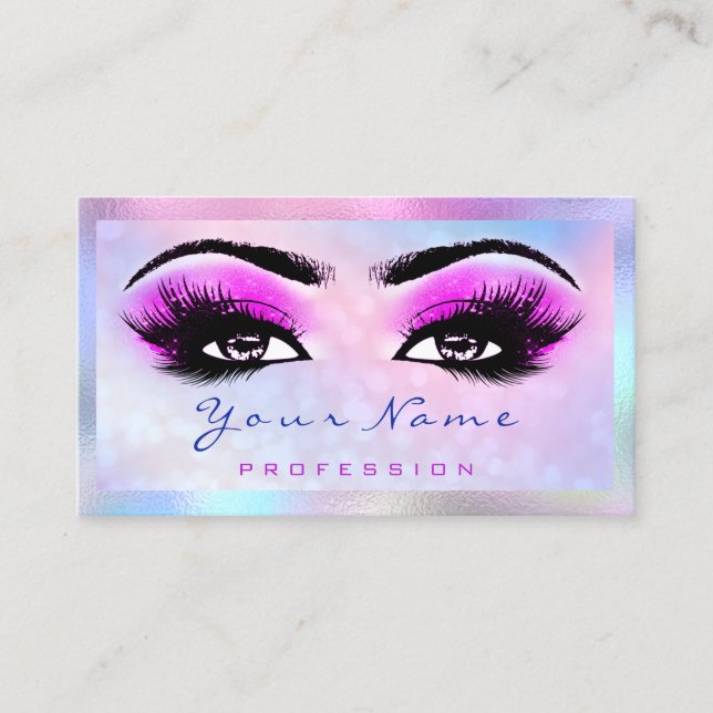 Cartão De Visita Makeup Artist Microblade Eyelash Holograph HotPink (Frente)