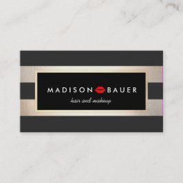 Cartão De Visita Makeup Artist Modern Dourado e Black Strips Kiss
