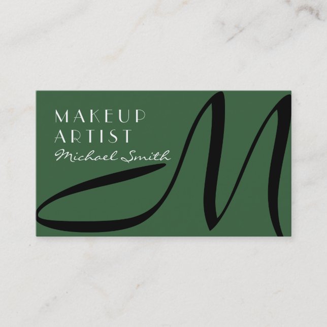 Cartão De Visita Makeup Artist Na moda Monograma Modern Moss Green (Frente)