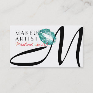 Cartão De Visita Makeup Artist Na moda Turquoise Lábios Monograma