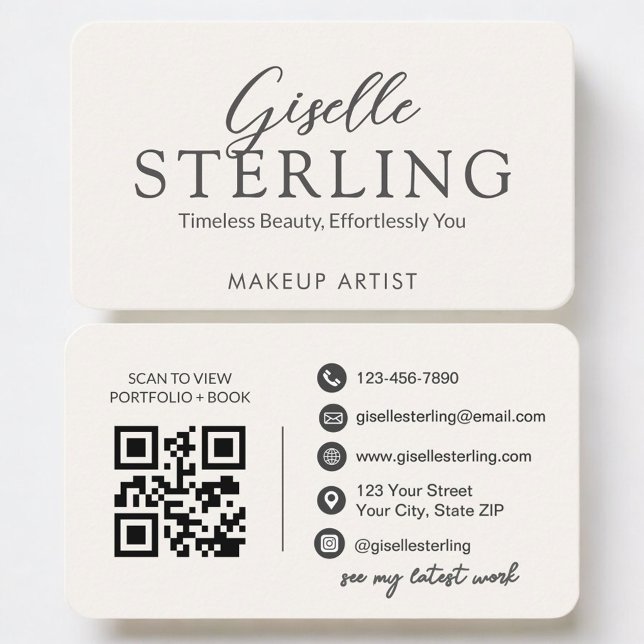 Cartão De Visita Makeup Artist Neutral QR Code (Criador carregado)