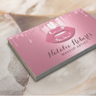 Cartão De Visita Makeup Artist Pink Glitter Drives Chic Lábios Salo