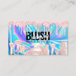 Cartão De Visita Makeup Artist Pink Glitter Drives Holographic Blue