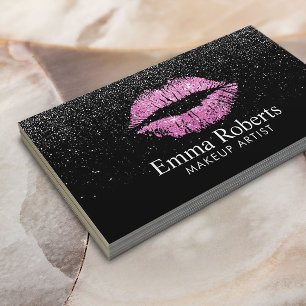 Cartão De Visita Makeup Artist Pink Lábios Negra Moderna Largura de