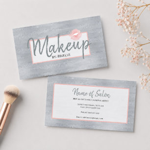 Cartão De Visita Makeup Artist Pink Lipstick Kiss Silver Glitter