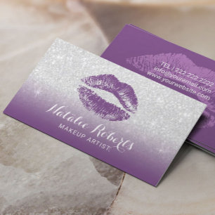 Cartão De Visita Makeup Artist Purple Lipstick Modern Salon