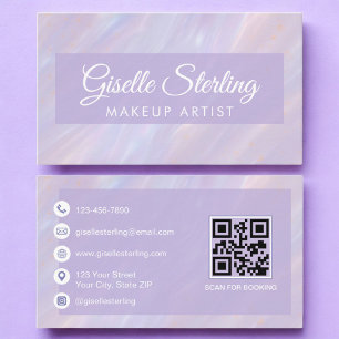 Cartão De Visita Makeup Artist QR Code Iridescente Pastel Opal