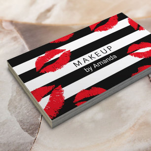 Cartão De Visita Makeup Artist Red Lábios Kisses Modern Strips
