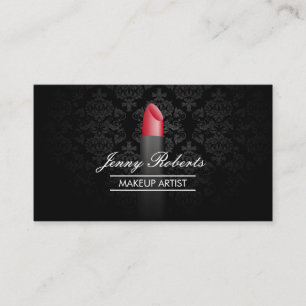Cartão De Visita Makeup Artist Red Lipstick Elegante Damask