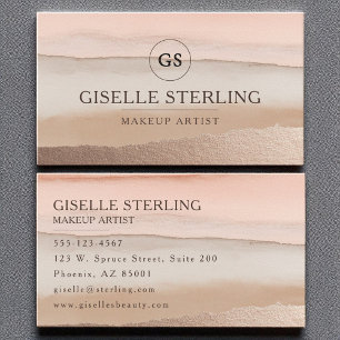 Cartão De Visita Makeup Artist Rosa Blush Beigcolor Watercolor