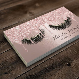 Cartão De Visita Makeup Artist Rosa Dourado Glitter Drives Beauty S