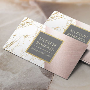 Cartão De Visita Makeup Artist Rosa Dourado Modern Marble Hair Styl