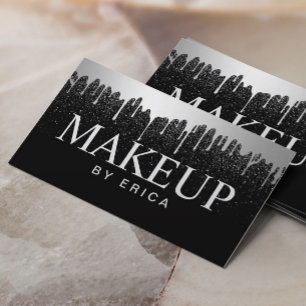 Cartão De Visita Makeup Artist Silver Drives Trendy Black Glitter