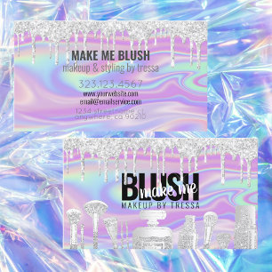 Cartão De Visita Makeup Artist Silver Glitter Drill Iridescente Swi