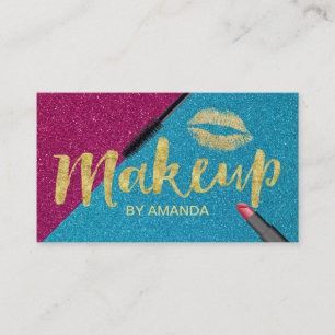 Cartão De Visita Makeup Artist Turquoise & Purple Dourado Script
