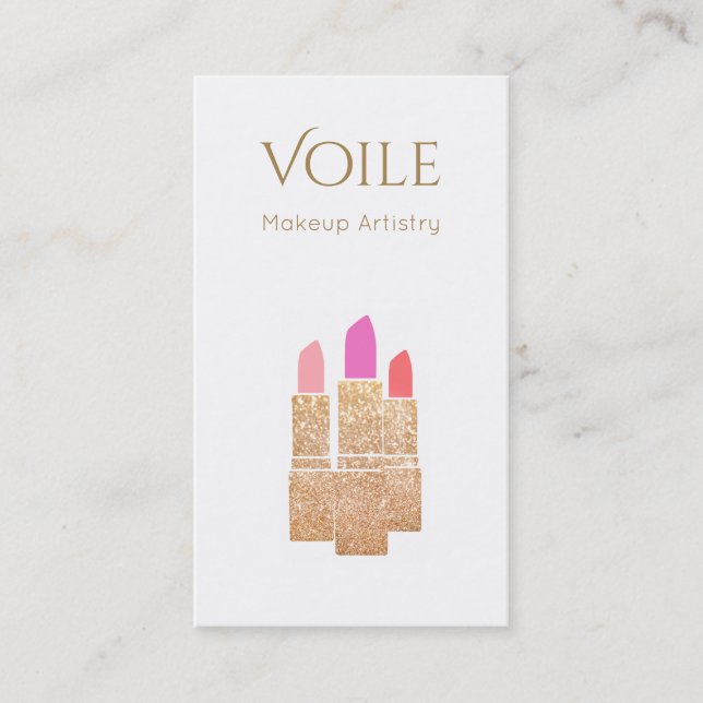 Cartão De Visita Makeup Artista Dourado Glitter Lipstick Beaut Salo (Frente)