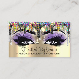 Cartão De Visita Makeup Artista Dourado Lashes Roxos Drives Holográ