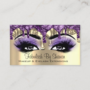 Cartão De Visita Makeup Artista Dourado Roxo Coloca Lashes Olhos