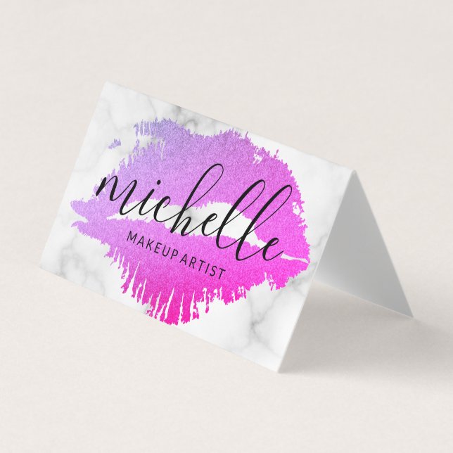 Cartão De Visita Makeup Artista Elegante Beijo Marble (Frente)