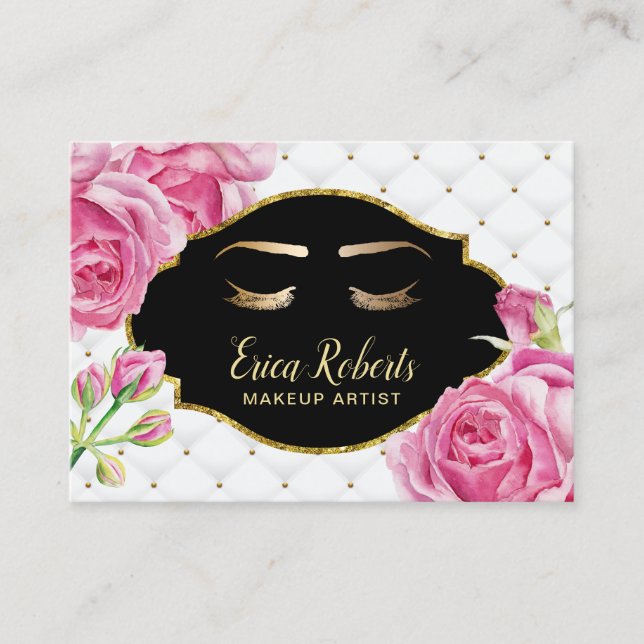 Cartão De Visita Makeup Artista Elegante Floral Luxury Beauty Salon (Frente)