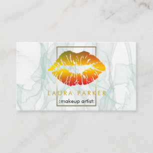 Cartão De Visita Makeup artista gold lábios salon Beauticitic marbl