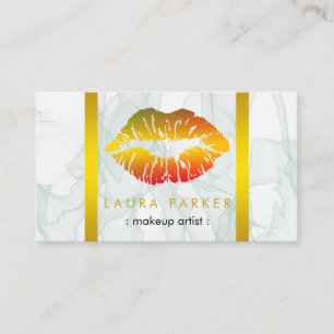 Cartão De Visita Makeup artista gold lábios salon Beauticitic marbl