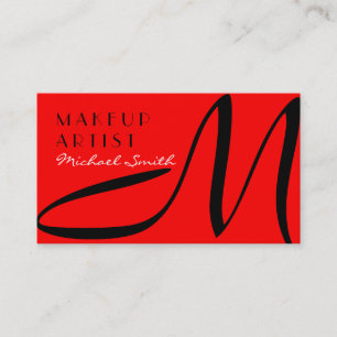 Cartão De Visita Makeup Artista Na moda Monograma Vermelho Moderno