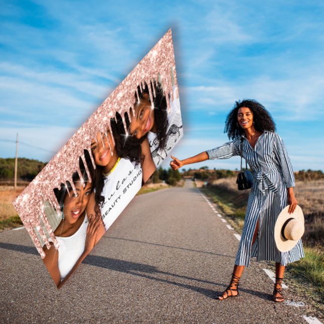 Cartão De Visita Makeup Blogger MUA Lashes Glitter Drives Rosa Foto (Makeup Blogger MUA Lashes Glitter Drips Rose Photo Business Card)