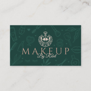 Cartão De Visita Makeup By Beleza Charms Logotipo verde e cor-de-