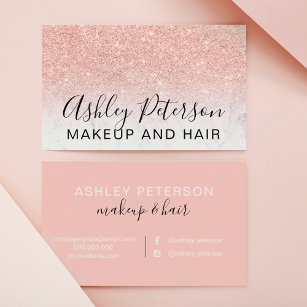 Cartão De Visita Makeup elegant typografia rosa dourada de mármore