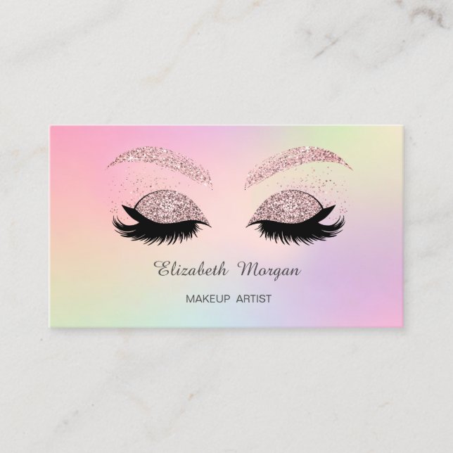 Cartão De Visita Makeup Elegante Glitter Faux Lashes Holographic (Frente)