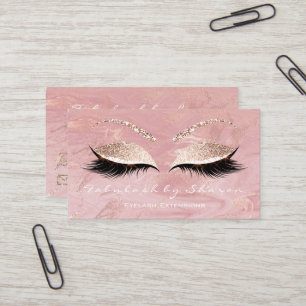 Cartão De Visita Makeup Eyebrow Lash Extension Glitter Marble Pink