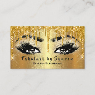 Cartão De Visita Makeup Eyebrow Lashes Glitter Drives VIP Dourado