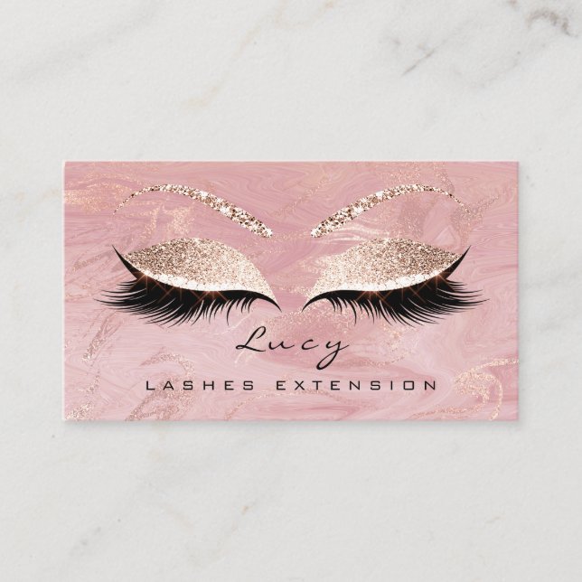 Cartão De Visita Makeup Eyebrow Name Lash Glitter Pink Marble (Frente)