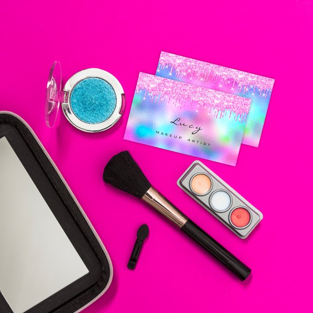 Cartão De Visita Makeup Eyebrow Name Lashes Fuchsia Pink Drives (Makeup Eyebrow Name Lashes Fuchsia Pink Drips Business Card)