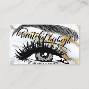 Cartão De Visita Makeup Eyelash Brows QRCode Logotipo branco Dourad
