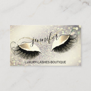 Cartão De Visita Makeup Eyelash Código QR Glitter Real Dourado