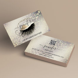 Cartão De Visita Makeup Eyelash Código QR Logotipo Glitter Lux Dour