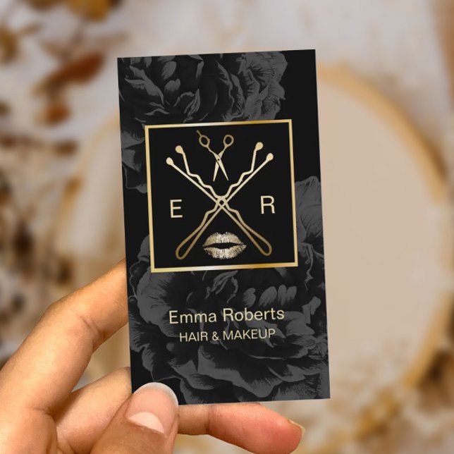 Cartão De Visita Makeup & Hair Stylist Beleza Floral Escura Elegant (Criador carregado)