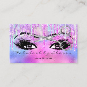 Cartão De Visita Makeup Hairs Lashes Glitter Drives Tesoura Rosa