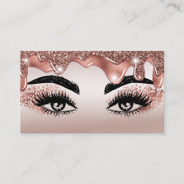 Cartão De Visita Makeup Lashes Glitter Dourado Rosa (Frente)