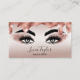 Cartão De Visita Makeup Lashes Glitter Dourado Rosa