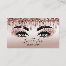 Cartão De Visita Makeup Lashes Glitter Dourado Rosa