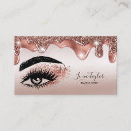 Cartão De Visita Makeup Lashes Glitter Dourado Rosa